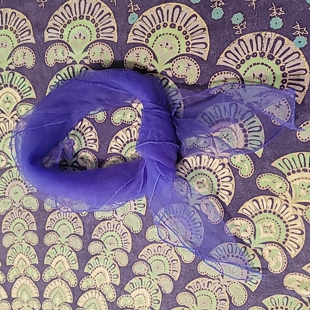 Vintage 1960s Nylon Chenille Scarf Head Wrap Beautiful Electric Blue!